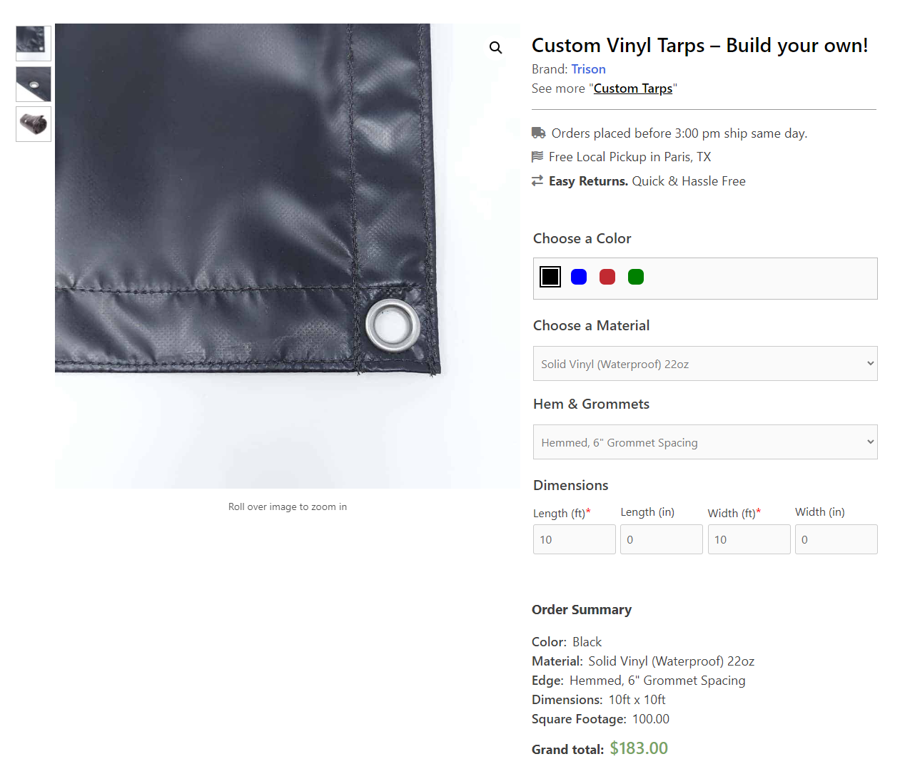 WC Plugin: Tarp Builder Image